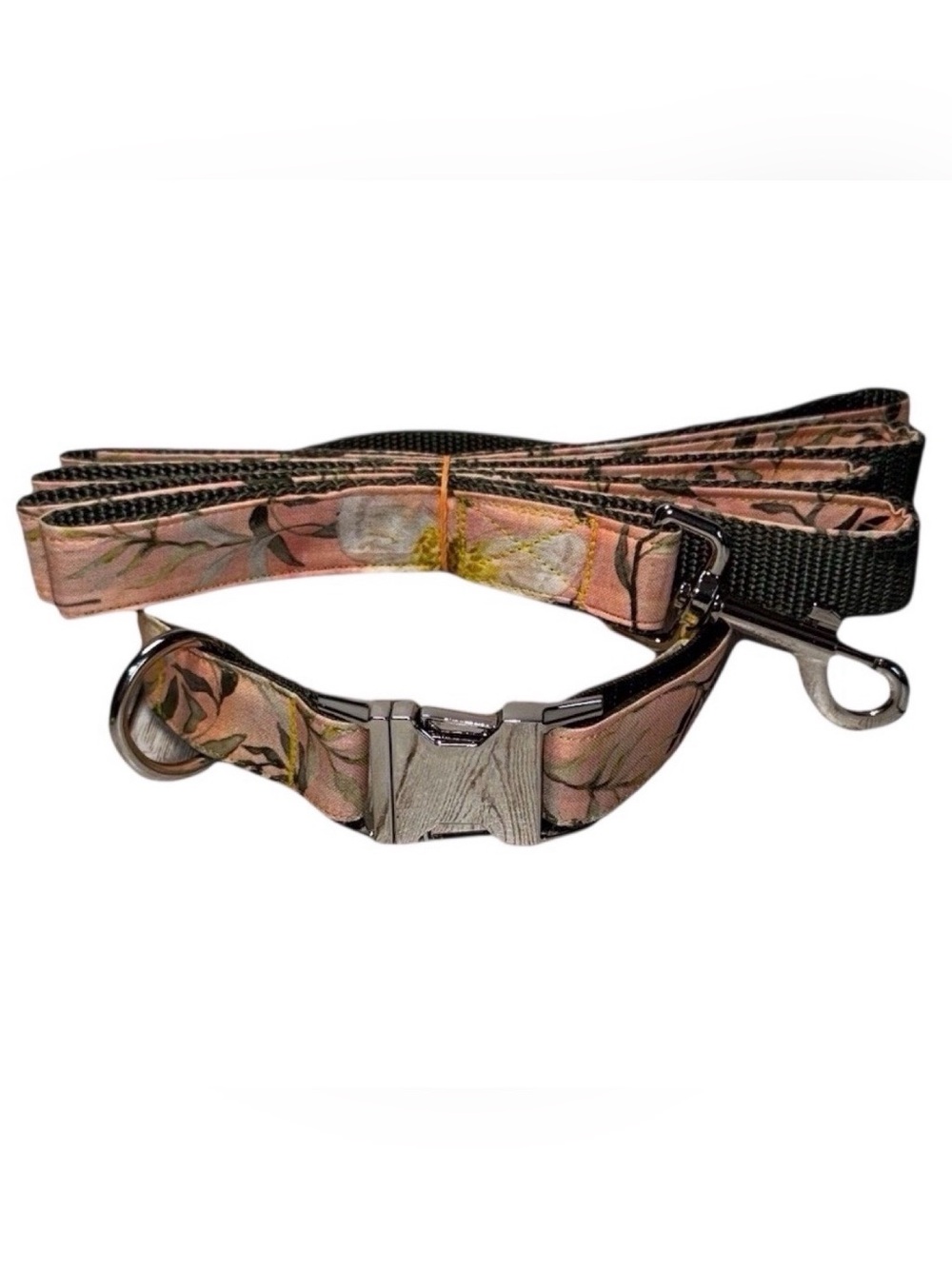 Dog Collar & Leash Yellow & Peach Color Flower Print Large Handmade Heavy Duty